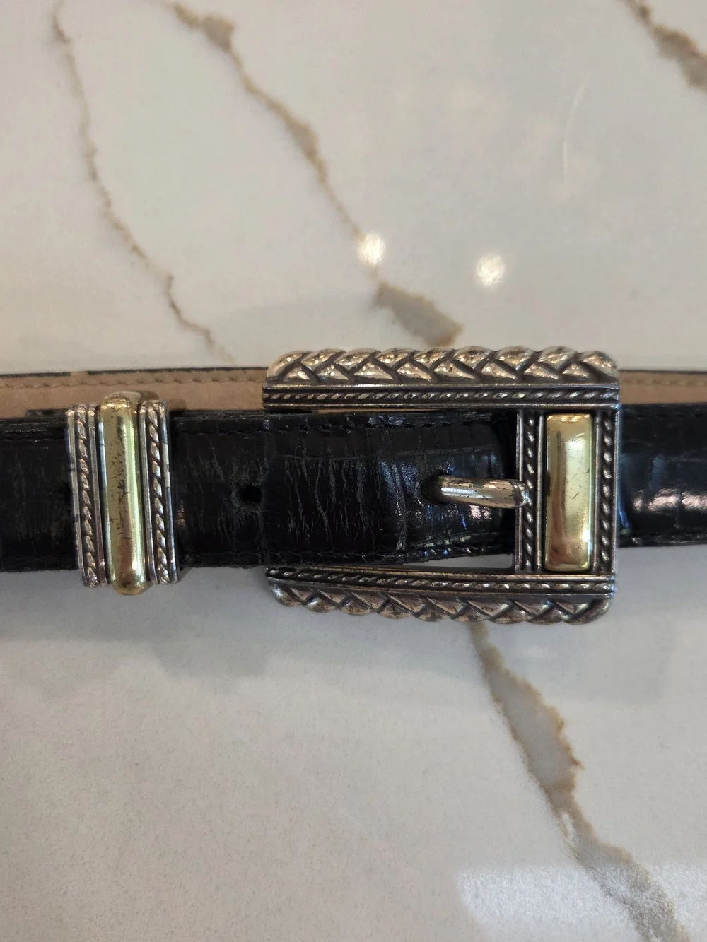 Brighton Leather Belt Black Croc Embossed Western Silver Gold Statement Boho